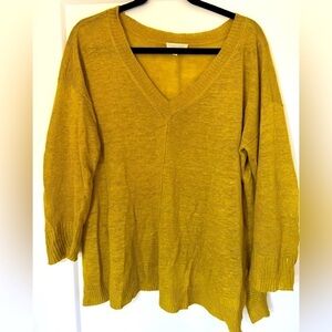Eileen Fisher Linen V-Neck Quarter Sleeve Coastal Sweater / Medium